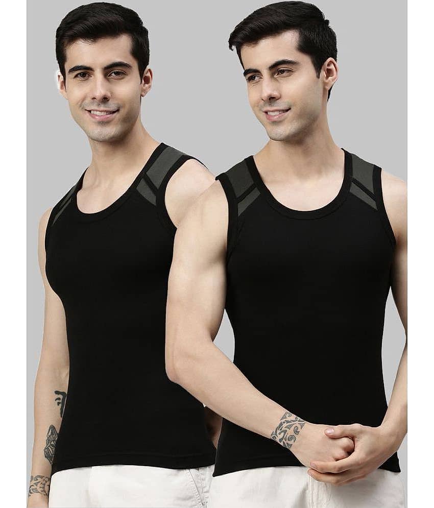 Pack of 2 Lux Cozi - Black Cotton Men's Vest