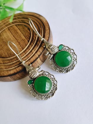 Silver Look-Alike Elephant Earrings with Monalisa Stones | Sarichka-Green