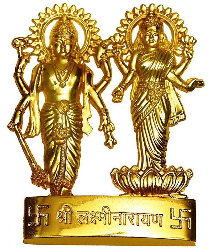 Vishnu Laxmi Idol - Brass 10 cm