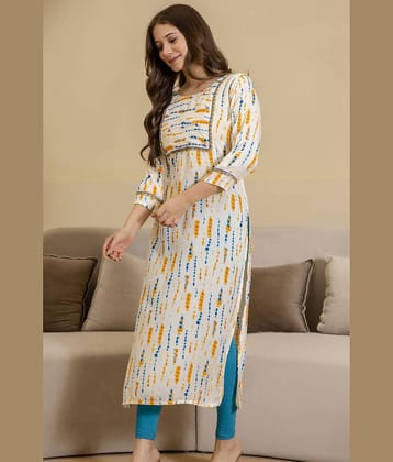 Kapadia Women Viscose Rayon Embroidered Straight Kurti ( Beige )