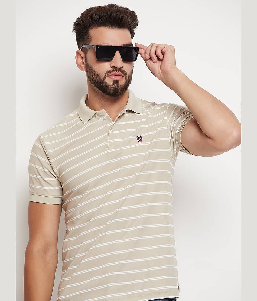 RELANE Pack of 1 Cotton Blend Regular Fit Striped Half Sleeves Men's Polo T Shirt ( Beige )
