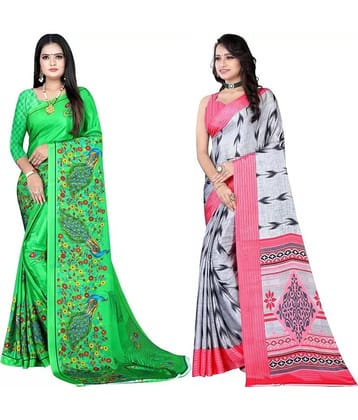 LEELAVATI Crepe Printed Saree With Unstitched Blouse Piece ( Multicolor )