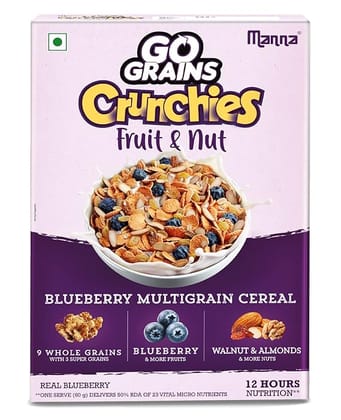 Manna Go Grain Crunchies - Fruit & Nut, Real Blueberry, Multigrain Breakfast Cereal, For Kids, 300 g