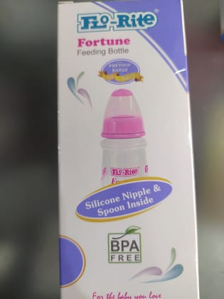 Flo-rite Fortune Feeding bottle 125 ml Premium Range Quality Silicone nipple & Spoon inside Bpa Free For the baby you. 