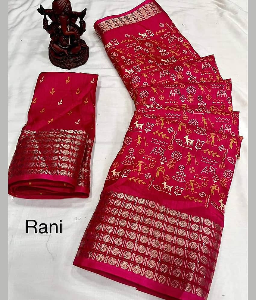 Bhuwal Fashion Art Silk Printed Saree With Unstitched Blouse Piece ( Red )
