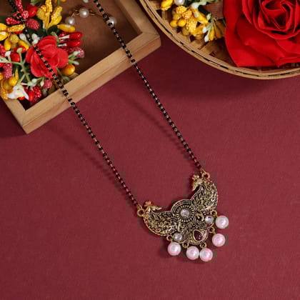 White Color Mangalsutra (MS297WHT)-Length: 44.00 CM x Width: 0.20 CM / White / Alloy With Good Quality Gold Plated