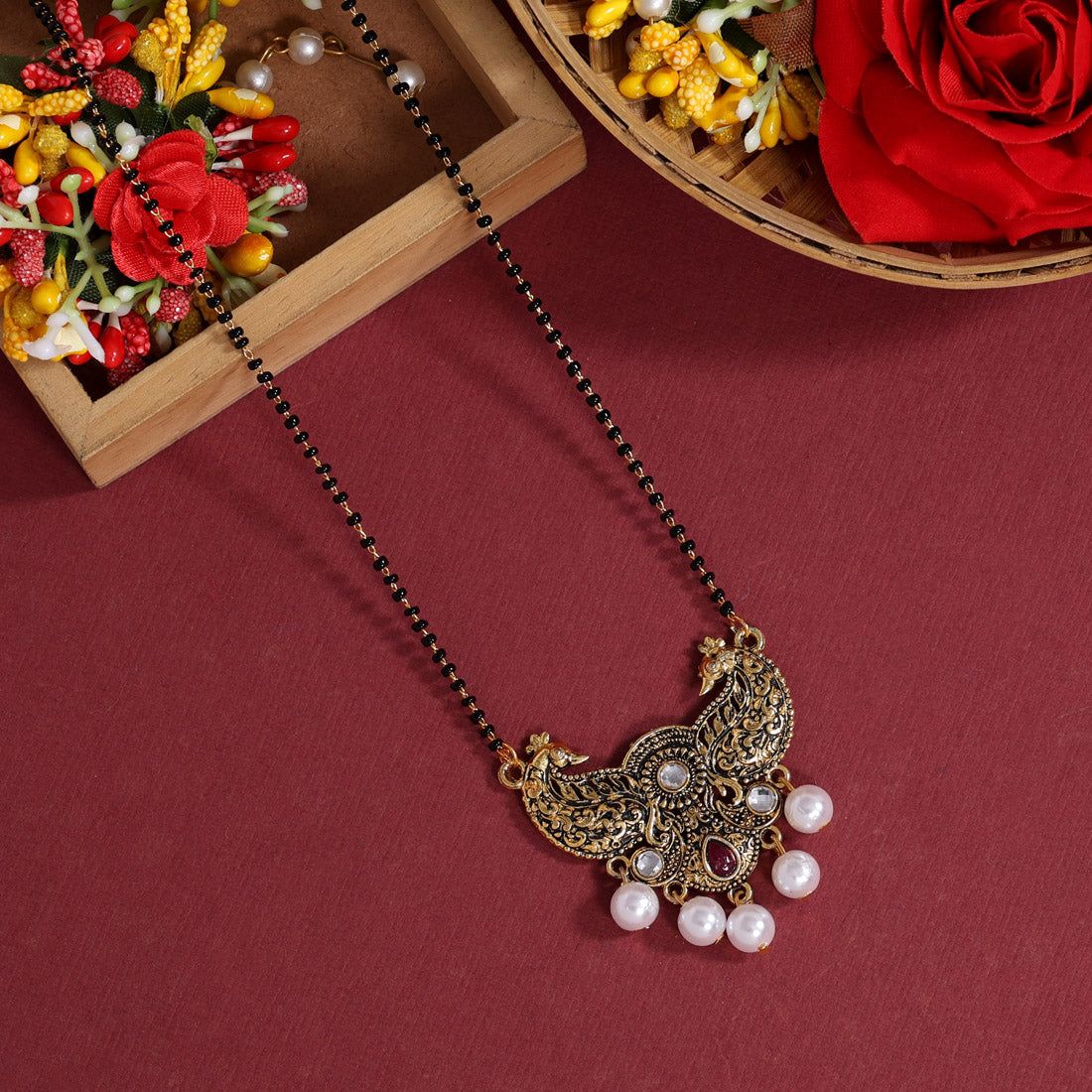 White Color Mangalsutra (MS297WHT)-Length: 44.00 CM x Width: 0.20 CM / White / Alloy With Good Quality Gold Plated