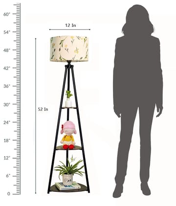 Furniture Metal Floor Lamp with 3 Shelves (Farm Petal) LED Bulb Included- Diwali Decoration Items