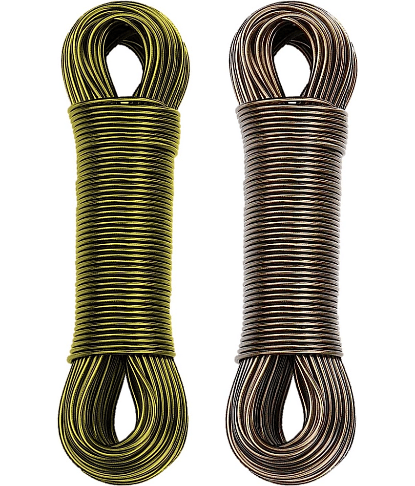 20-Meter PVC Coated Steel Wire Rope with 2 Plastic Hooks for Clothesline/Drying Clothes, Multi-Color, Pack of 2.