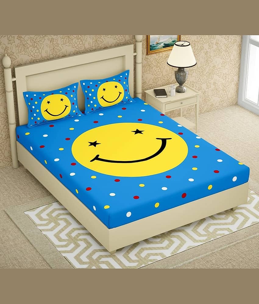 PETROSOLY Cotton 1 Double Bedsheet with 2 Pillow Covers ( Blue )