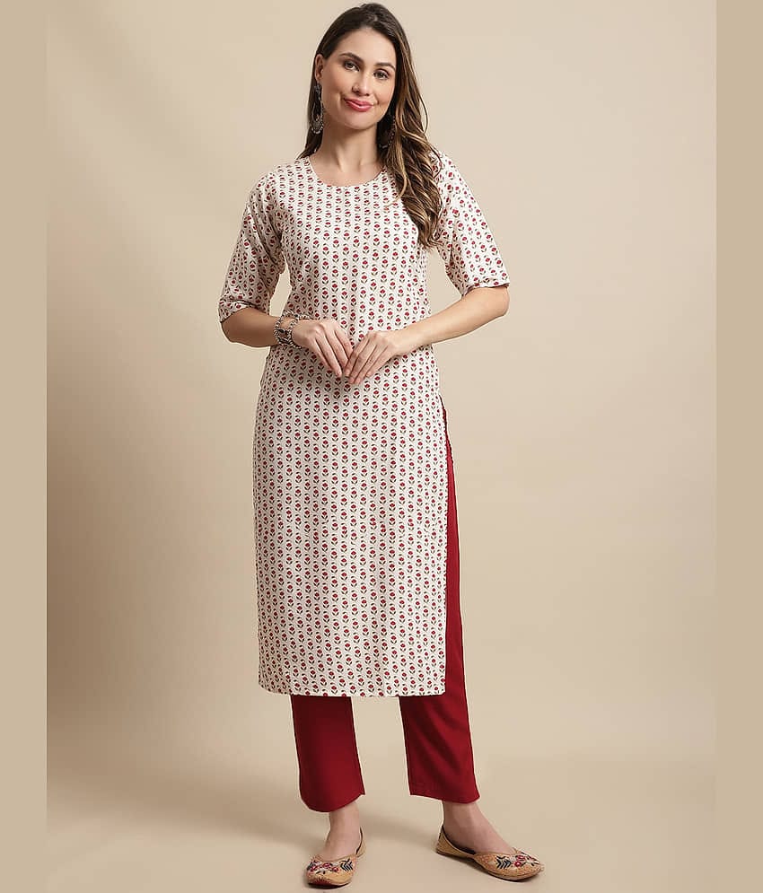 7Threads Crepe Printed Straight Women's Kurti - White ( Pack of 1 )