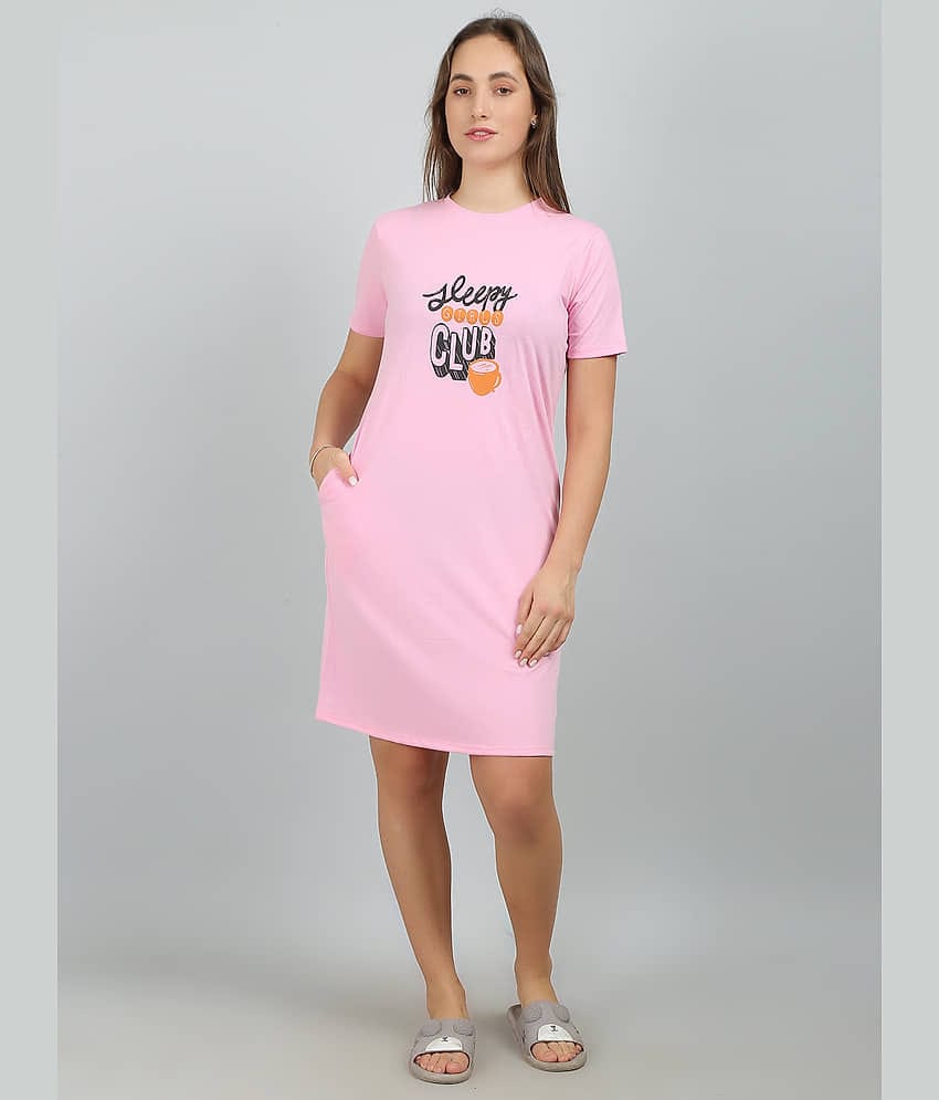 MEGASKA - Pink Cotton Women's Nightwear Night T-Shirt ( Pack of 1 )