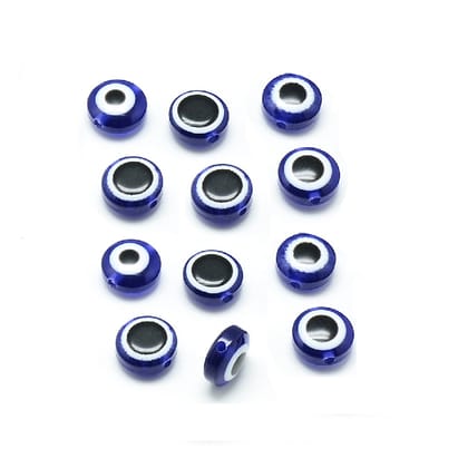 Acrylic Evil Eye Beads 7.5x5.5 MM Drum-Dark Blue / 45 Beads (10 Grams)