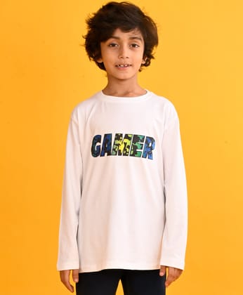 GAMER WHITE BOYS LONG SLEEVES T-SHIRT - WHITE-0-6 MONTHS / 2N / WHITE