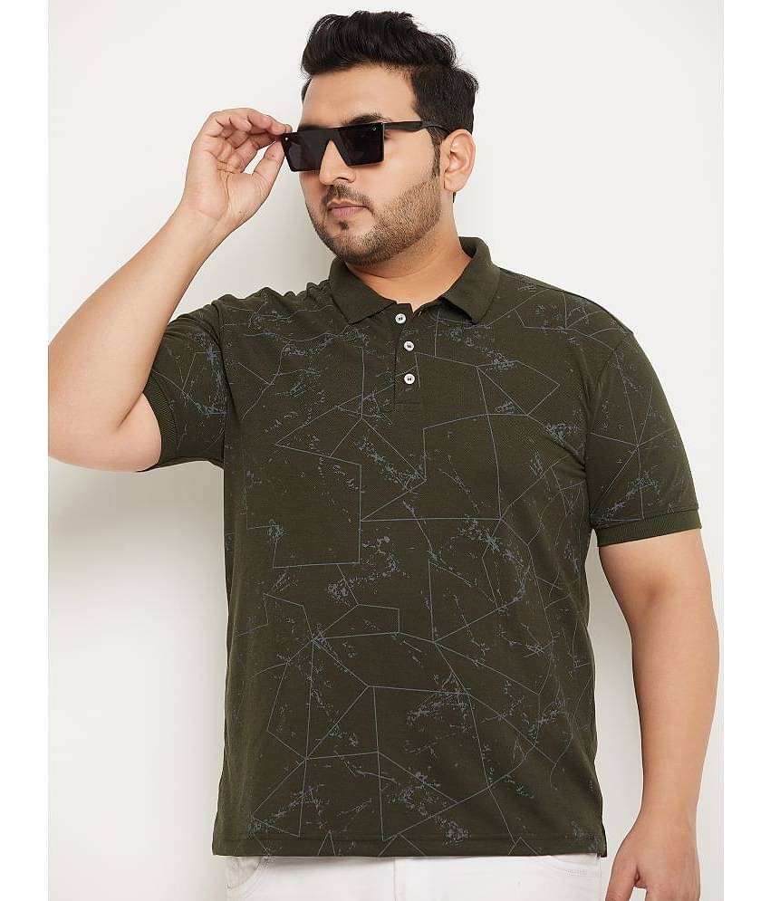 RELANE Pack of 1 Cotton Blend Regular Fit Printed Half Sleeves Men's Polo T Shirt ( Olive )