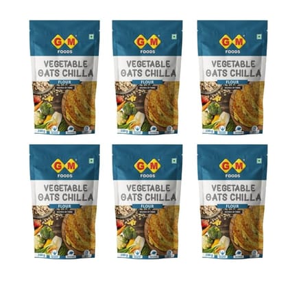 GM Foods Vegetable Oats Chilla Flour 200g (Pack of 6) | Nutritious & High Protein Instant Breakfast | Multigrain Cheela Powder | Ready in 3 Easy Steps | Fibre Rich Meal for Kids & Adults