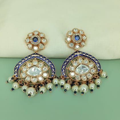Ivory Meenakari Kundan Polki Earrings with Pearl Drops