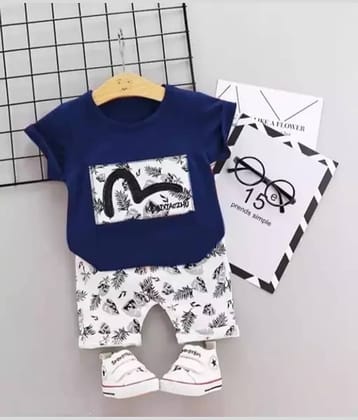 CUTEVIBE Pack of 1 Unisex for Baby Cotton Blend T-Shirt & Shorts ( Blue )