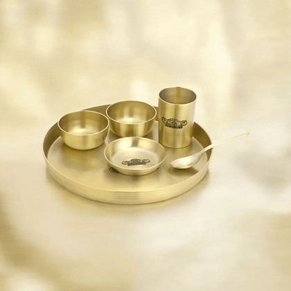 Pure Brass Thali Set Simple Matte Finish 6 Pieces