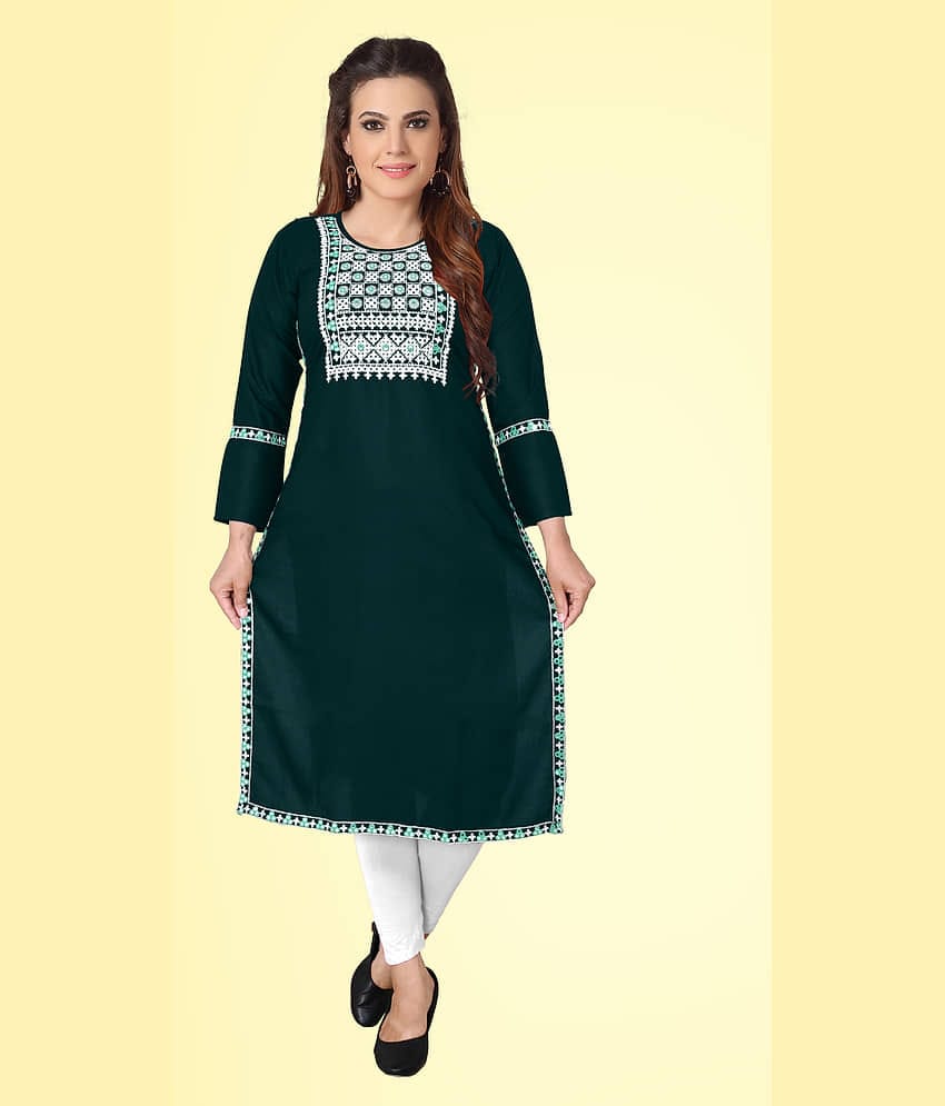 Kapadia - Green Rayon Women's Straight Kurti ( Pack of 1 )