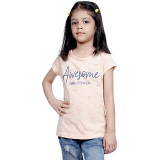Kid Kupboard Cotton Girls T-Shirt, Peach, Half-Sleeves, 7-8 Years KIDS7066