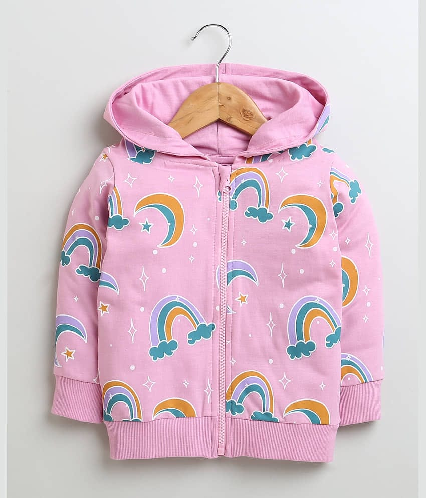 BUMZEE Pink Girls Full Sleeves Cotton Hooded Zipper Sweatshirt Age - 6-12 Months