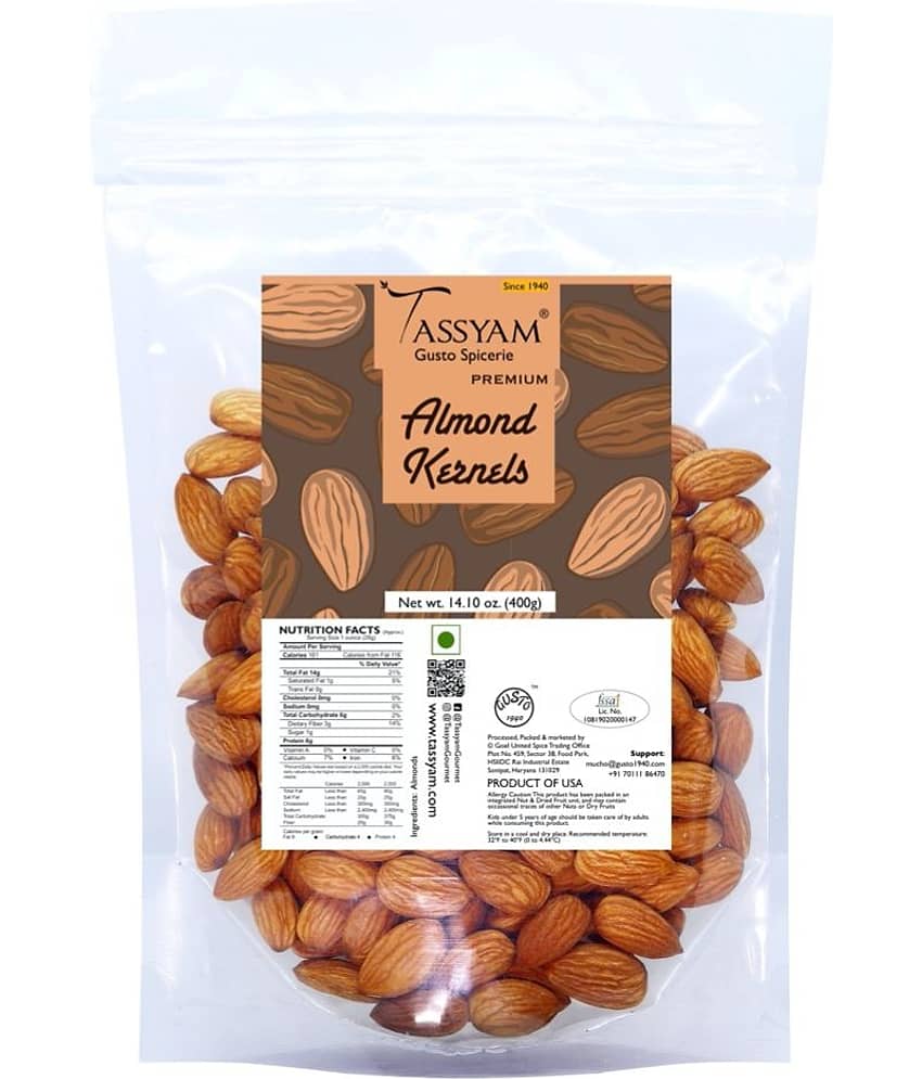 Tassyam Premium Raw Almonds 400g Badaam Giri | Healthy Dry Fruits Pouch