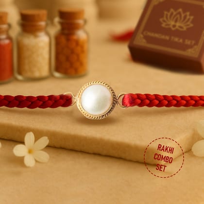 92.5 Silver Pearl Rakhi with Chandan Tilak Set