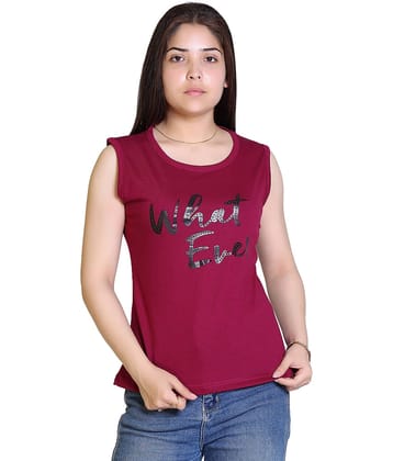 Ogarti Women Cotton Blend Printed Regular Fit Round Neck T-Shirt ( Wine )