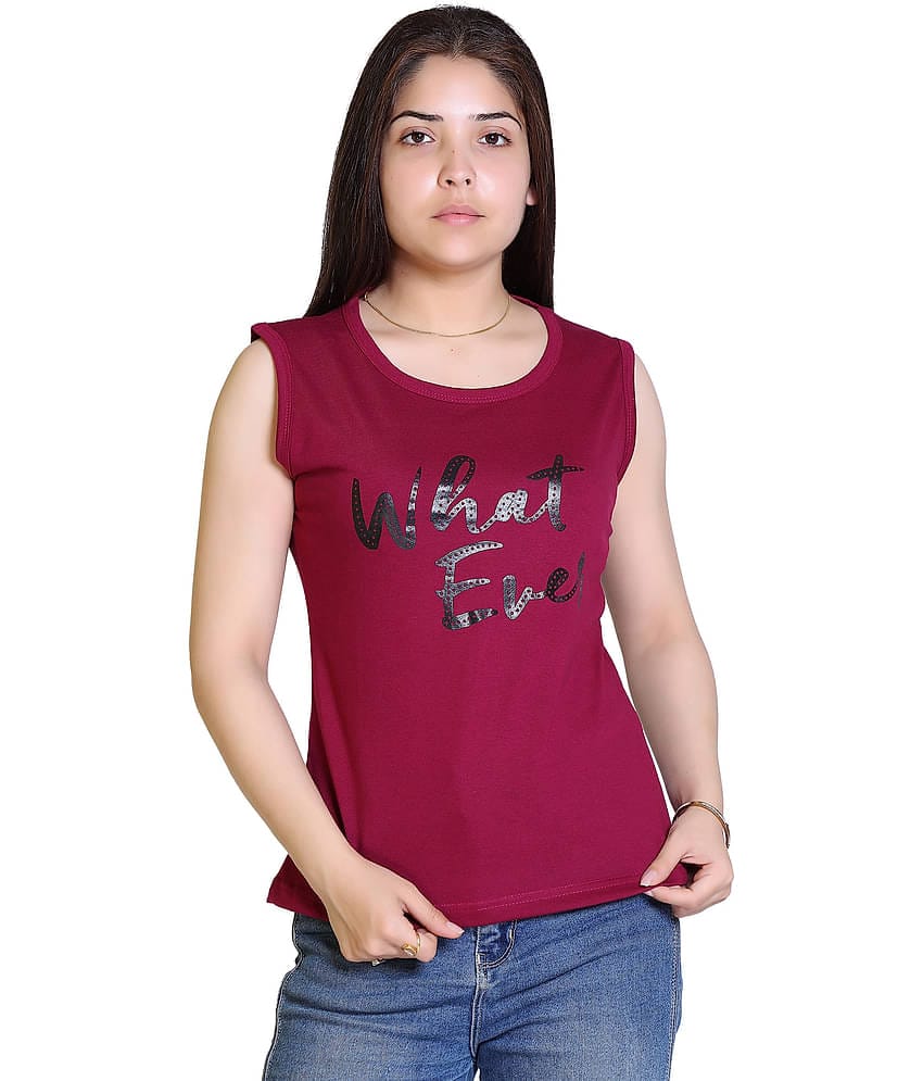 Ogarti Women Cotton Blend Printed Regular Fit Round Neck T-Shirt ( Wine )