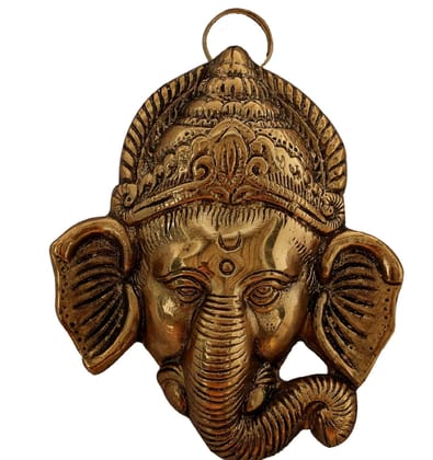 DreamKraft Metal Ganesh Wall Door Hanging (11x12x4 cm, Gold Plated)
