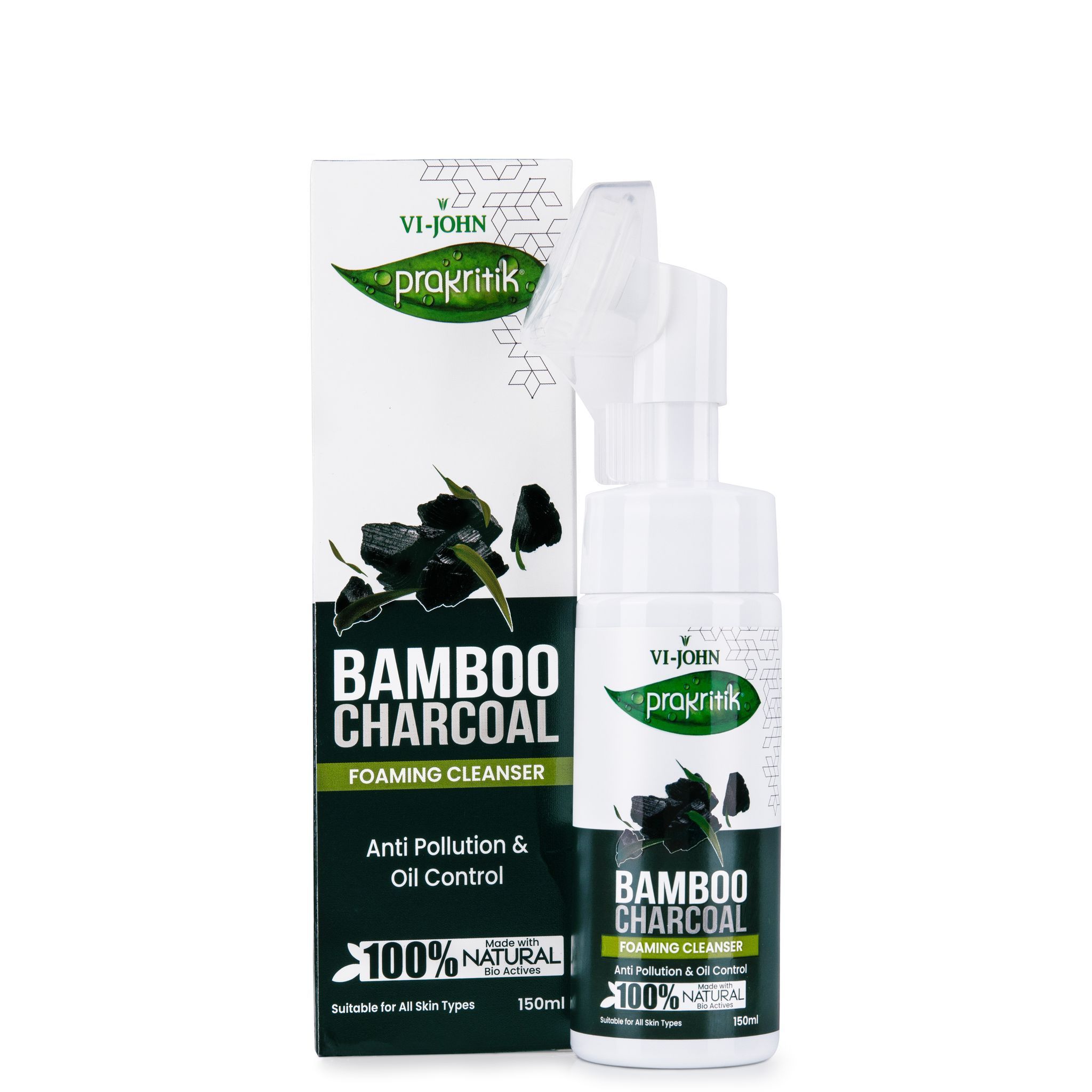 VI-JOHN PRAKRITIK Bamboo Charcoal Foaming , Removes Tan, 100% Natural Bio Actives - 150ml Face Wash (150 ml)