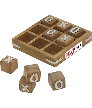 BuzyKart® Tic Tac Toe Small Game Wooden Set for Kids Children - Travel Board Brain Teaser Game