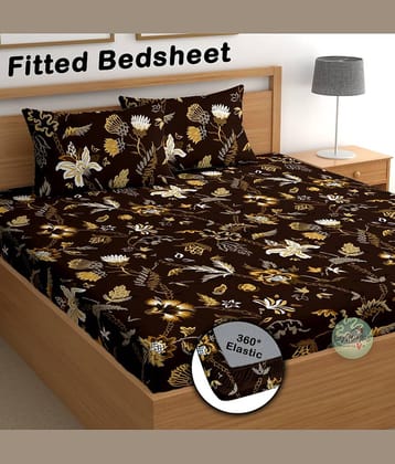 CG HOMES Cotton 1 Double Fitted Bedsheet with 2 Pillow Covers ( 220 cm x 220 cm ) , Brown