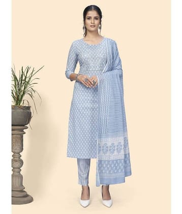 Vbuyz - Light Blue Straight Cotton Women's Stitched Salwar Suit ( Pack of 1 )