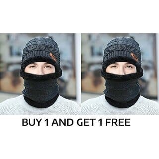 Fashlook Woolen Grey Casual Winter Cap (Pack of 2)