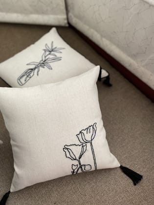 KRI India Lined Tulips Cushion cover 16x16" | White & Black | Wash & Care | 100% Cotton | Handcrafted in India. 100% organic & natural. KRI India Lined Tulips Cushion cover 16x16" | White & Black | Wash & Care | 100% Cotton | Handcrafted in India. 100% organic & natural.