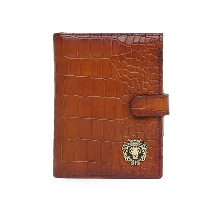 Tan Deep Cut Croco Leather Passport Holder with Foldable Boarding Pass Pocket By Brune & Bareskin-FS