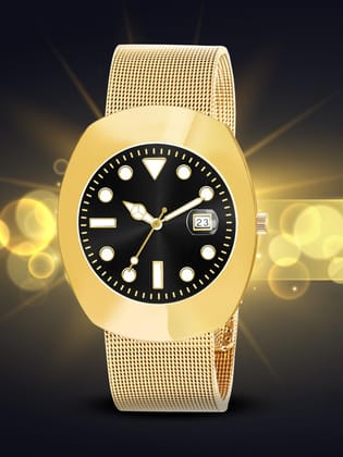 Gold Intermesh Steel Strap Analog Watch for Men LR138