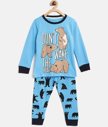 Lazy Shark Pack of 1 Boys Cotton Blend Nightsuit Set ( Turquoise )