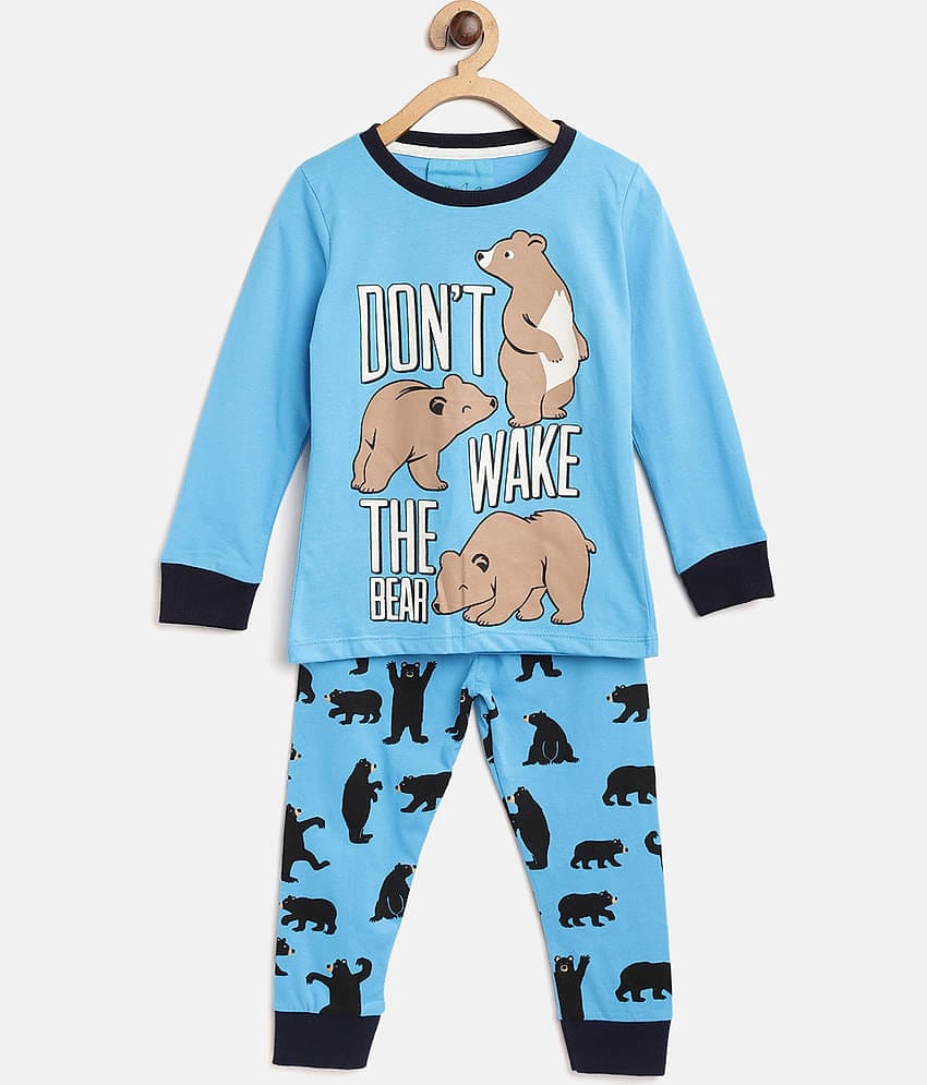 Lazy Shark Pack of 1 Boys Cotton Blend Nightsuit Set ( Turquoise )