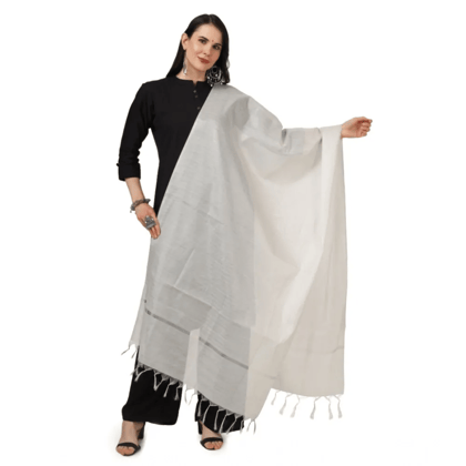 Generic Women's Chanderi Solid Dupatta (White, Length:&nbsp;2.25 to 2.50 Mtr)