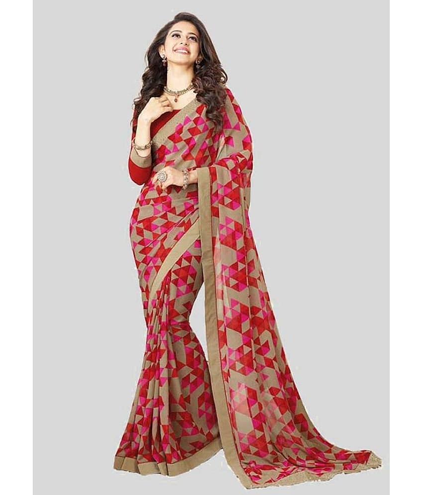 Gazal Fashions Chiffon Printed Saree With Unstitched Blouse Piece ( Multicolour )