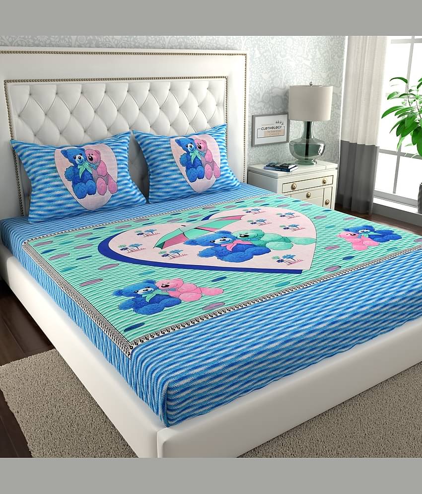 ABHACLOTHO Cotton 1 Double Bedsheet with 2 Pillow Covers ( Blue )