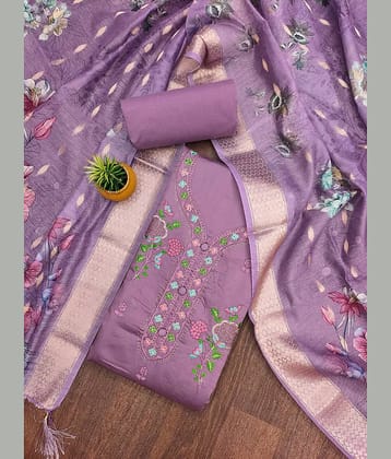 Rangtulika Ethnics Unstitched Cotton Embroidered Dress Material - Purple ( Pack of 1 )
