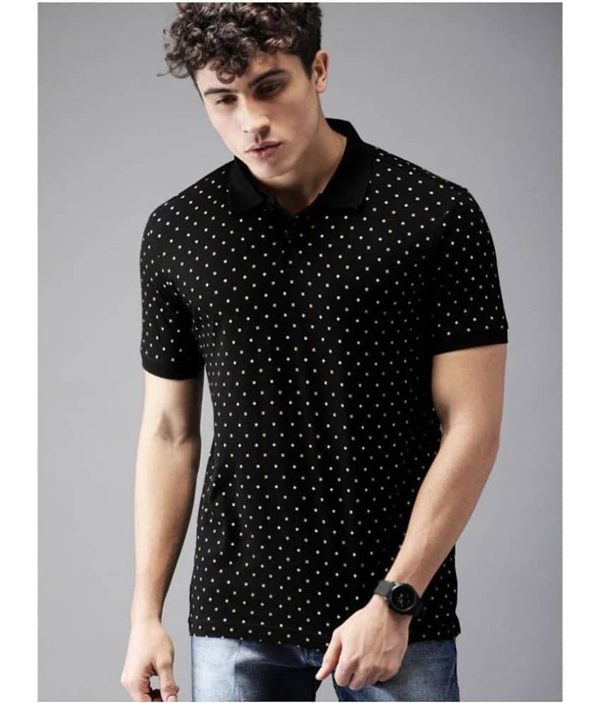 Leotude Pack of 1 Cotton Regular Fit Printed Men's Polo T Shirt ( Black )