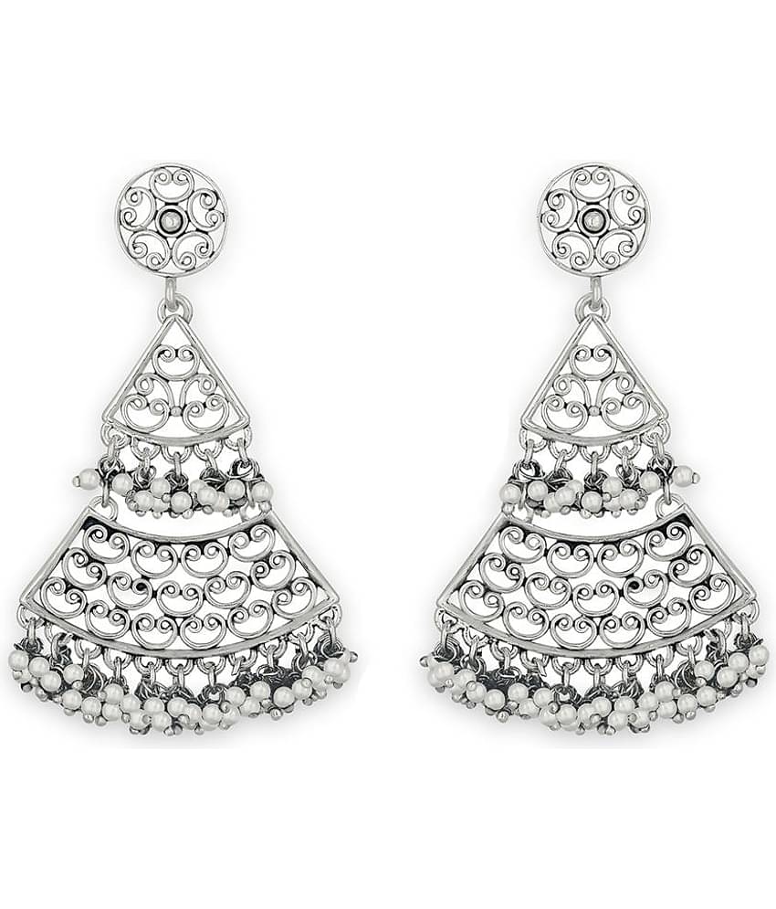 Spargz Filigree Triangular Oxidize Rhodium Plated Festive Wear Dangle Earring For Women