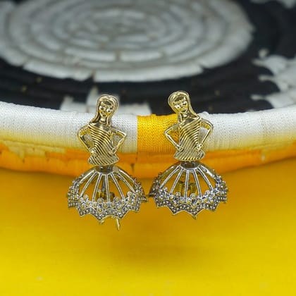 Oxidised Silver Dancer Figurine Earrings for Girls Women