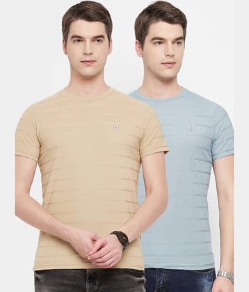OGEN Pack of 2 Cotton Blend Regular Fit Men's T-Shirt ( Beige )
