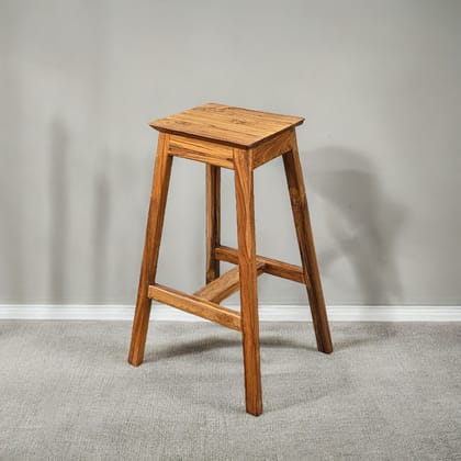 Almie Wooden Long Bar High Stool for Home Kitchen Farmhouse Style in Natural Teak Brown Finish